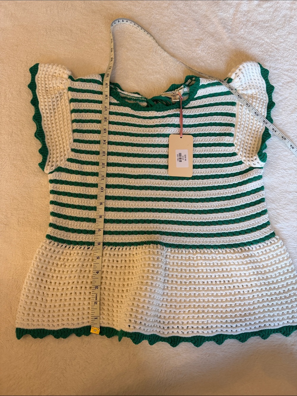 entro Green and White Striped Crochet Top - Picture 4 of 7